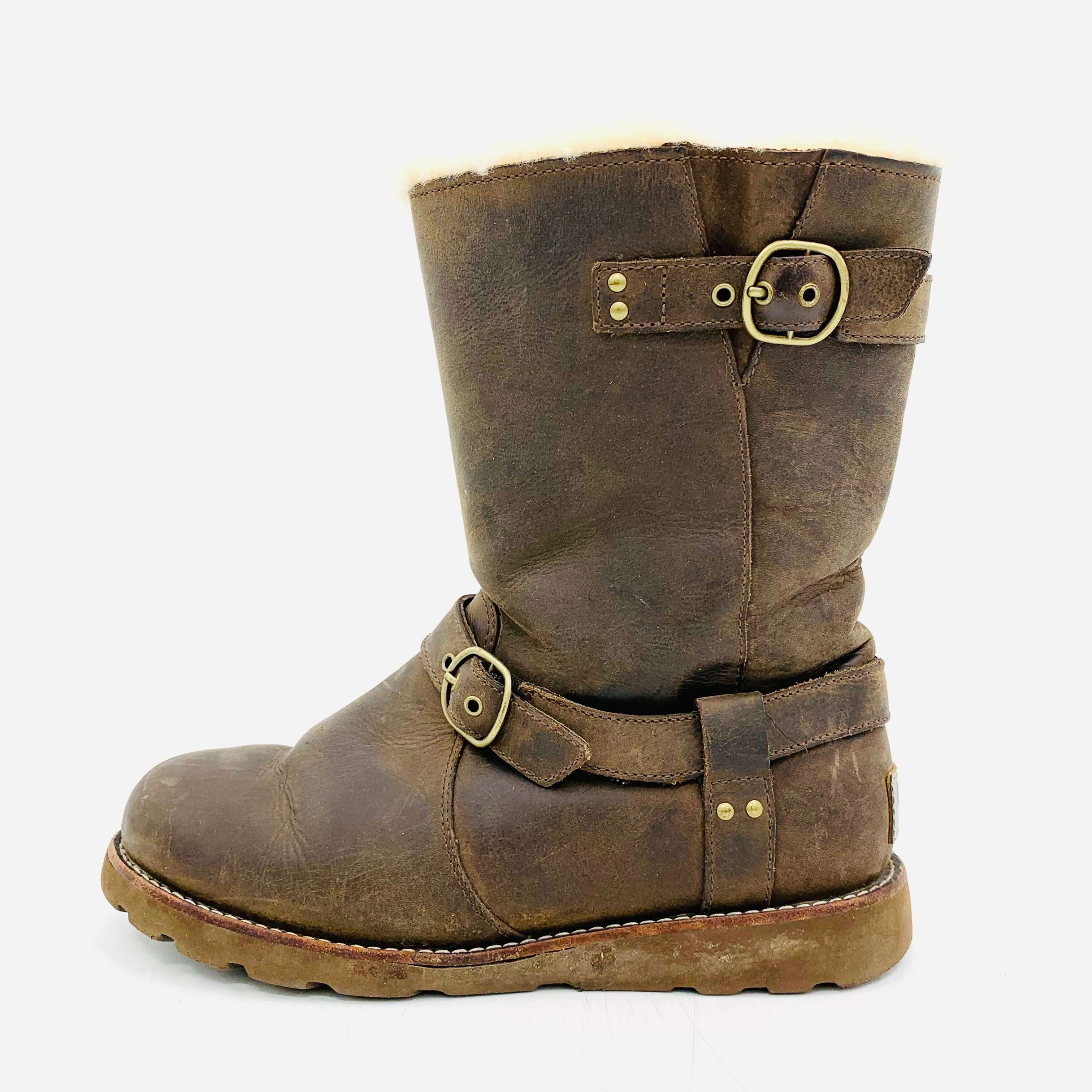 Ugg Australia Noira 1001733 Brown Leather Boots Womens Size 7 | eBay