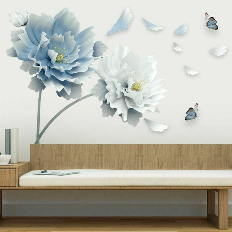 Large White Blue Lotus Flower Wall Stickers Bedroom 3D Mural Art Vinyl Decals eBay