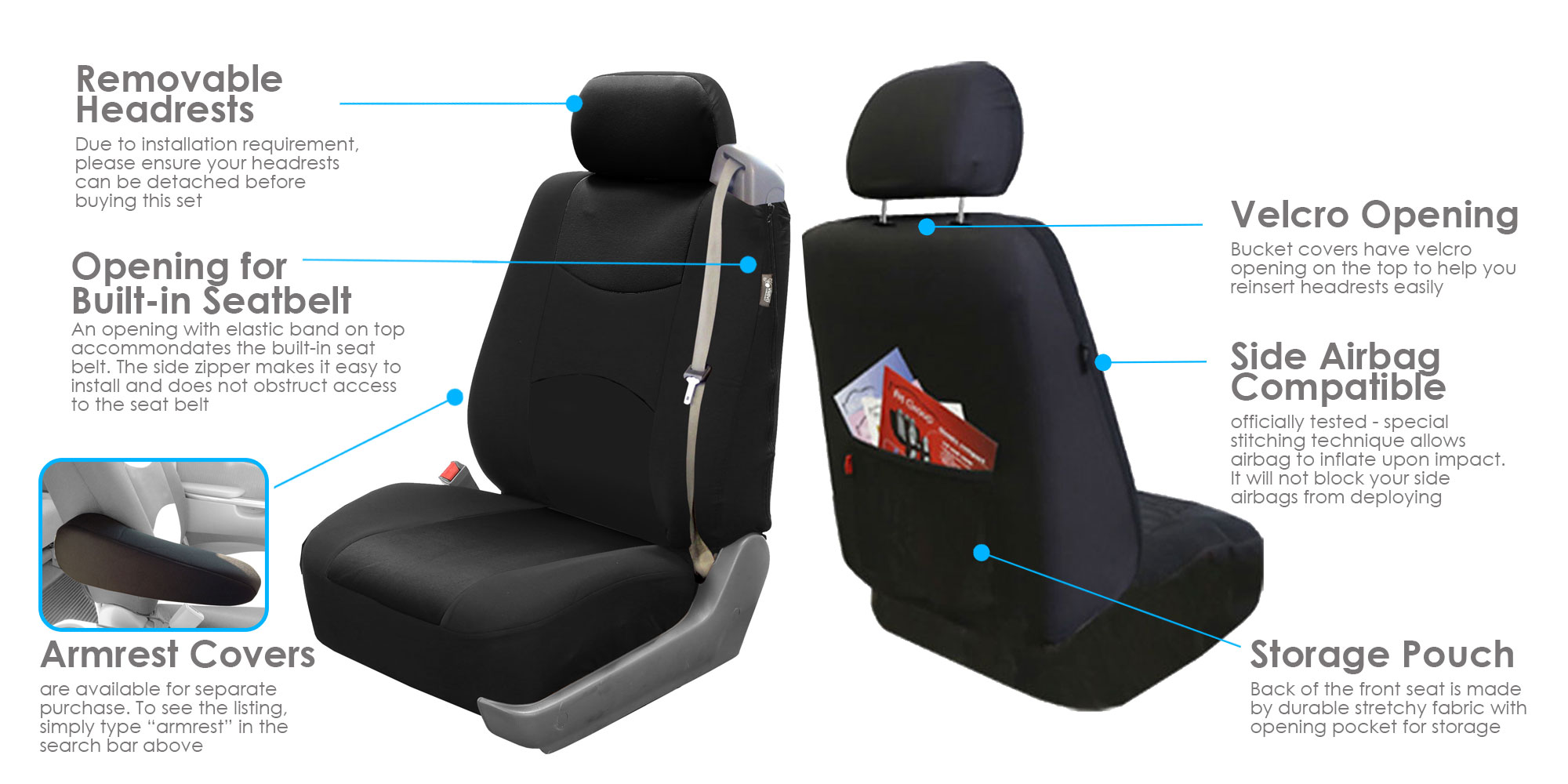 Car Seat Covers for integrated seat belts / builtin seat belt black