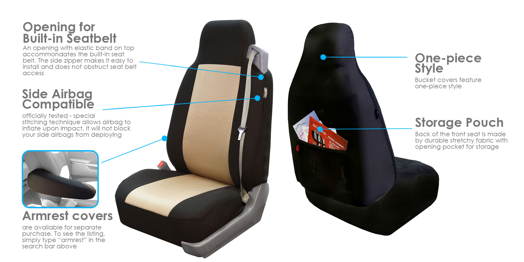 Car Seat Covers for integrated seat belts / builtin seat belt beige